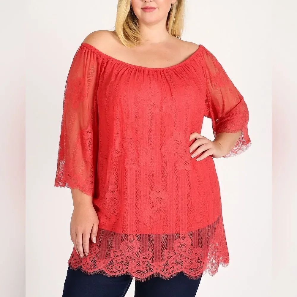 Notations Inc. Women’s Boatneck Lace Popover Blouse Sz XL